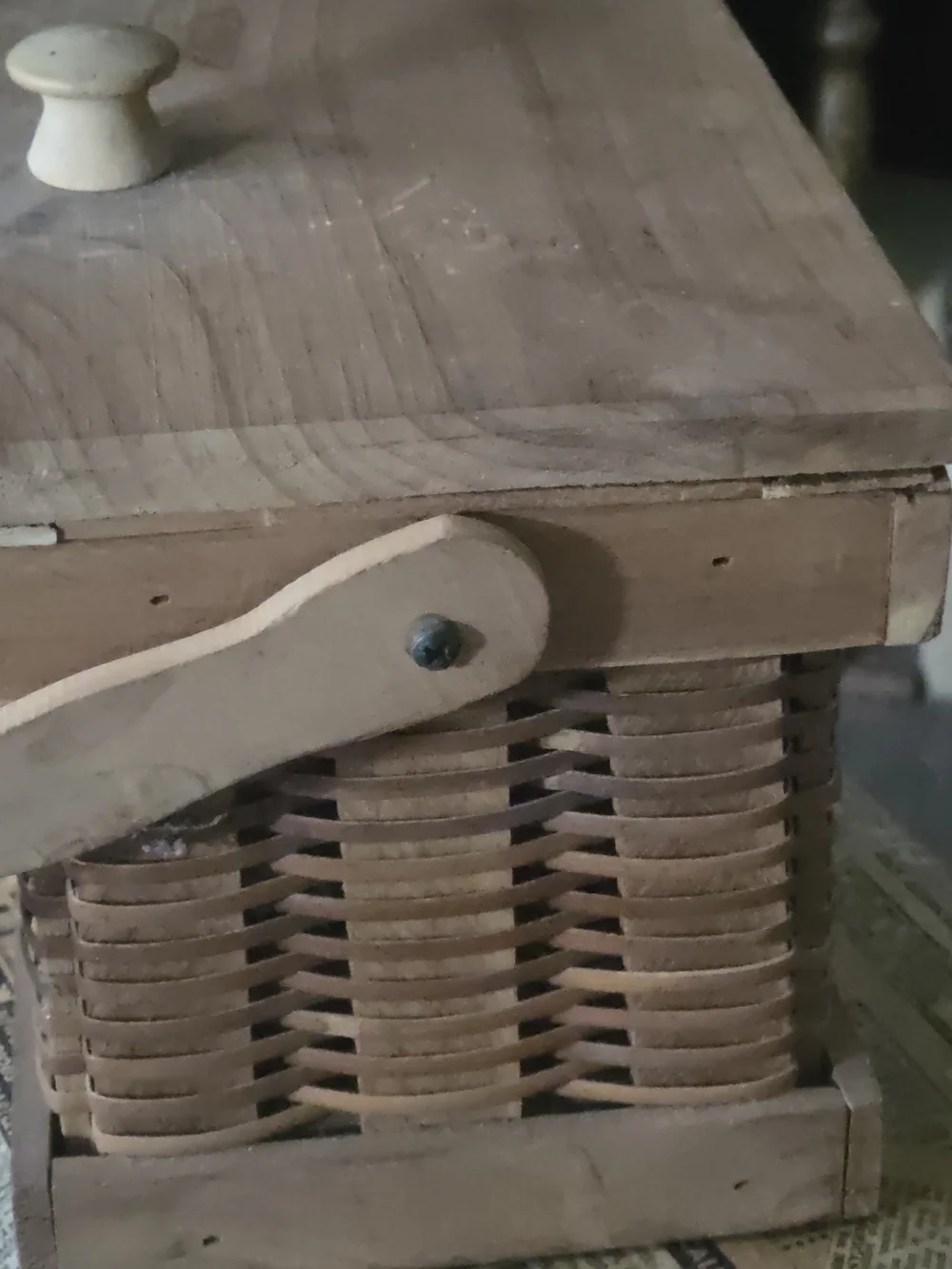 Wooden Woven Basket Box with Lift-Up Lid - Natural Wood